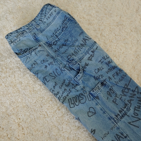 Broken Promises Triple Text Medium Wash Blue Carpenter Jeans Size 28 - Picture 9 of 9